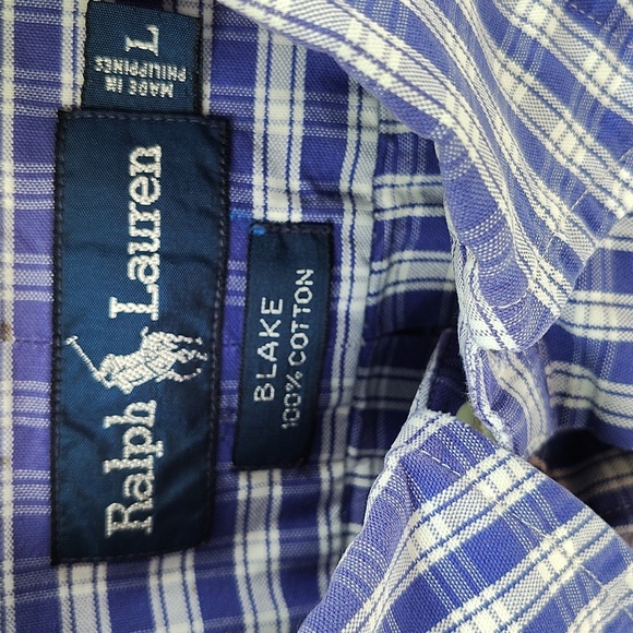Polo Ralph Lauren Shirt Mens Large Blue Gingham Plaid Button Up Short Sleeve - Picture 2 of 3